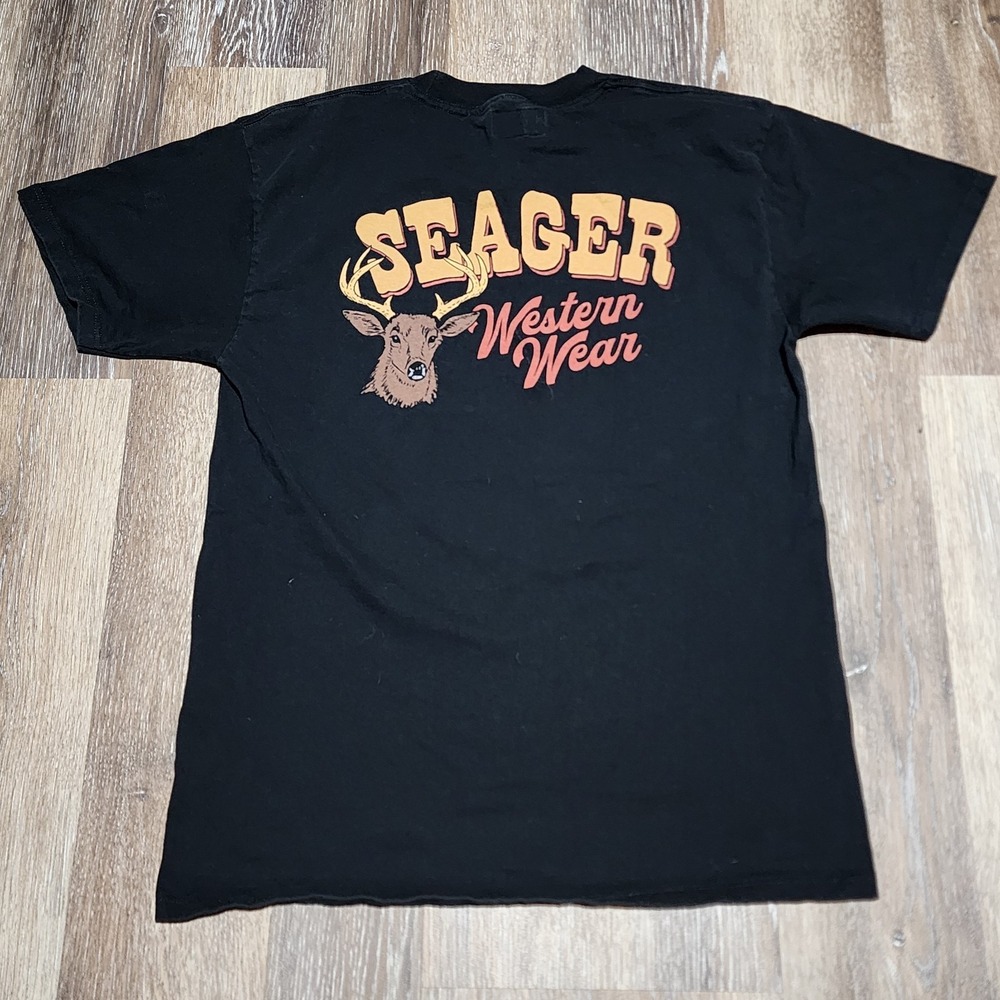 Seager Western Wear Black Short Sleeve T Shirt Deer Size Medium Cowboy Hunting